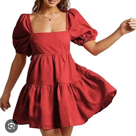 Amanda Uprichard Dresses & Skirts - Amanda Uprichard Red Mini Dress with Puff Sleeves